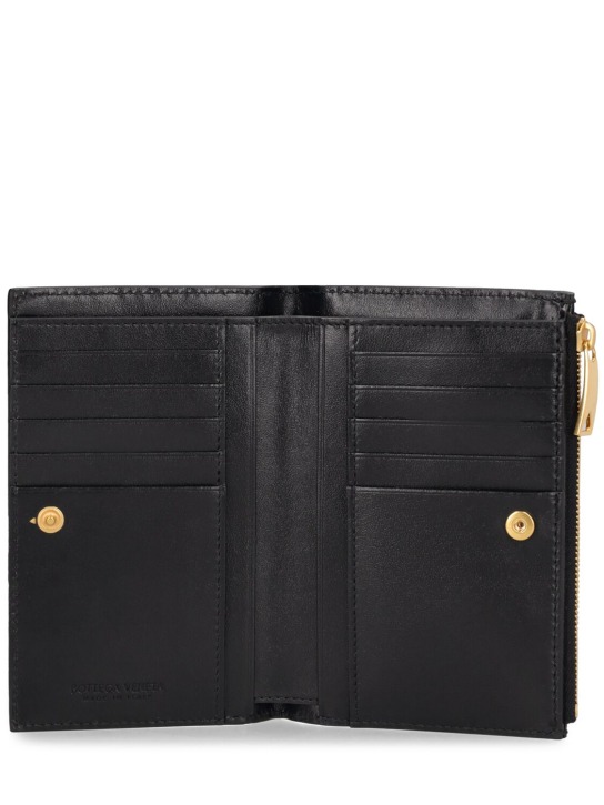 Bottega Veneta: Medium Intrecciato Bi-Fold Zip wallet - Black - women_1 | Luisa Via Roma