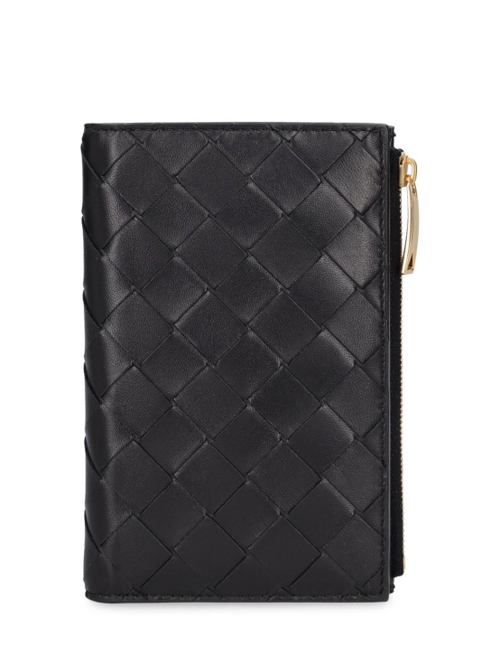Bottega Veneta: Medium Intrecciato Bi-Fold Zip wallet - Black - women_0 | Luisa Via Roma