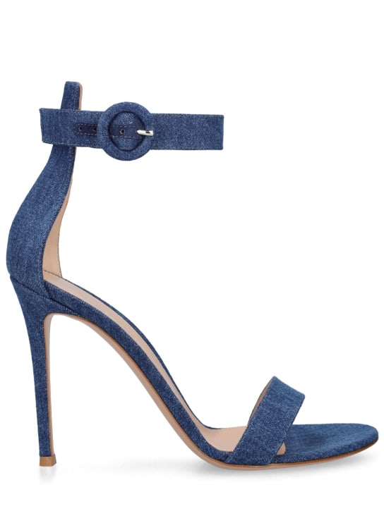 Gianvito Rossi: 105mm Portofino denim sandals - Mid Blue Denim - women_0 | Luisa Via Roma