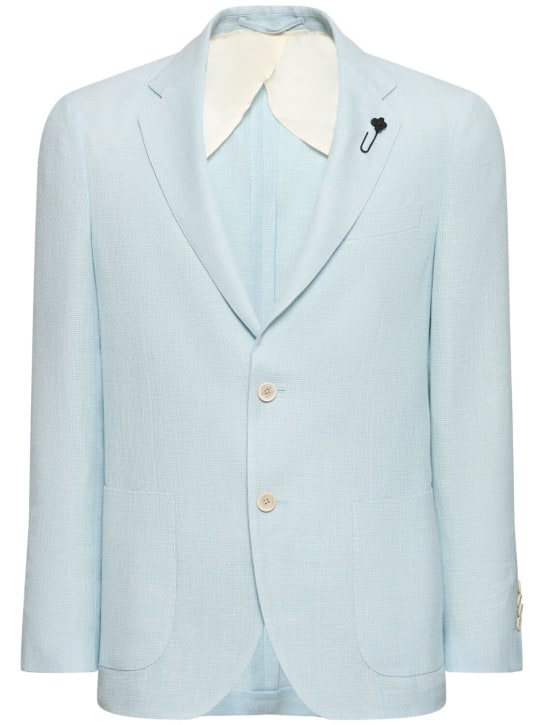 Lardini: Linen & wool single breast blazer - Light Blue - men_0 | Luisa Via Roma
