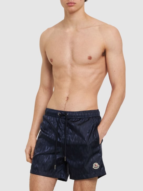 Moncler: Monogram nylon swim shorts - Blau - men_1 | Luisa Via Roma
