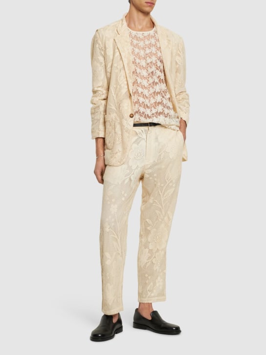 Harago: Cotton lace formal pants - Off White - men_1 | Luisa Via Roma