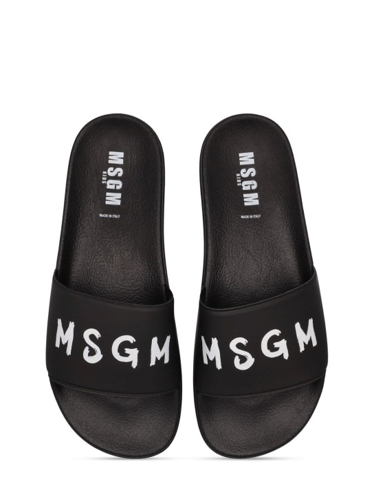MSGM: Logo print rubber slide sandals - Black - kids-boys_1 | Luisa Via Roma