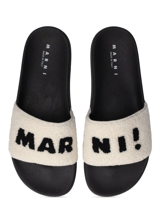 Marni Junior: Logo print terrycloth slide sandals - White - kids-girls_1 | Luisa Via Roma