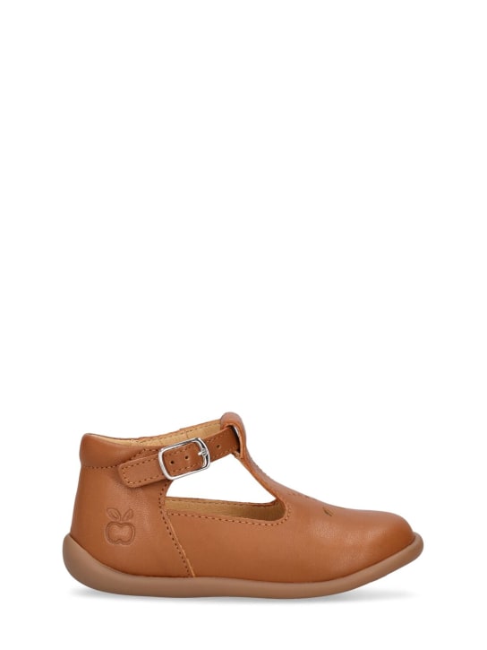 Pom D'api: Leather stand-up sandals - Brown - kids-girls_0 | Luisa Via Roma