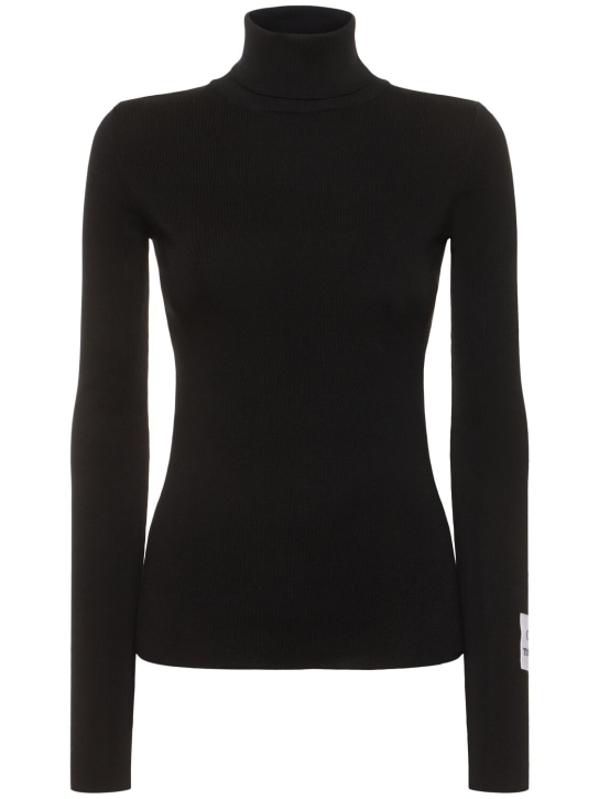 Moschino: Suéter de punto de algodón cuello alto - Negro - women_0 | Luisa Via Roma