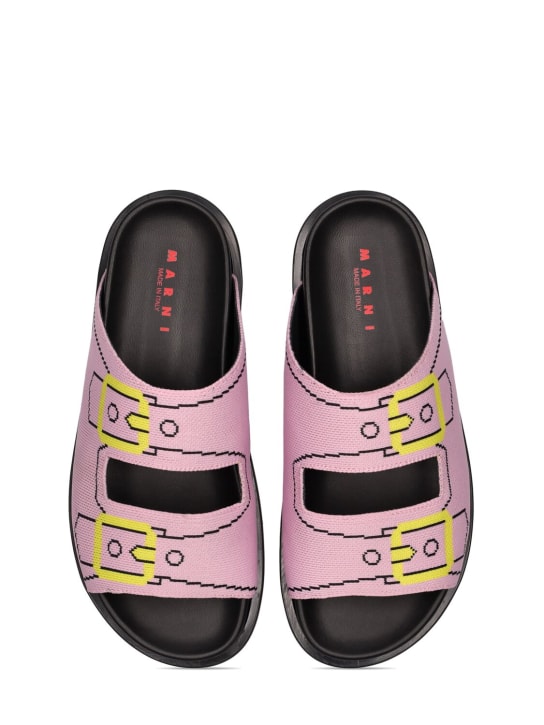 Marni Junior: Intarsia strap slide sandals - Pink/Black - kids-girls_1 | Luisa Via Roma