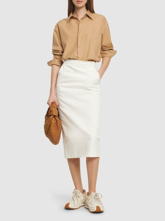 Max Mara: Zulia cotton jersey midi skirt - White - women_1 | Luisa Via Roma