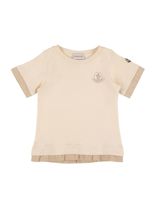 Moncler: T-shirt en jersey de coton à logo - Beige - kids-girls_0 | Luisa Via Roma