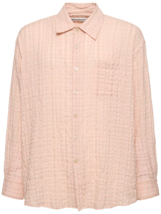 Our Legacy: Check cotton blend seersucker shirt - Pink - men_0 | Luisa Via Roma