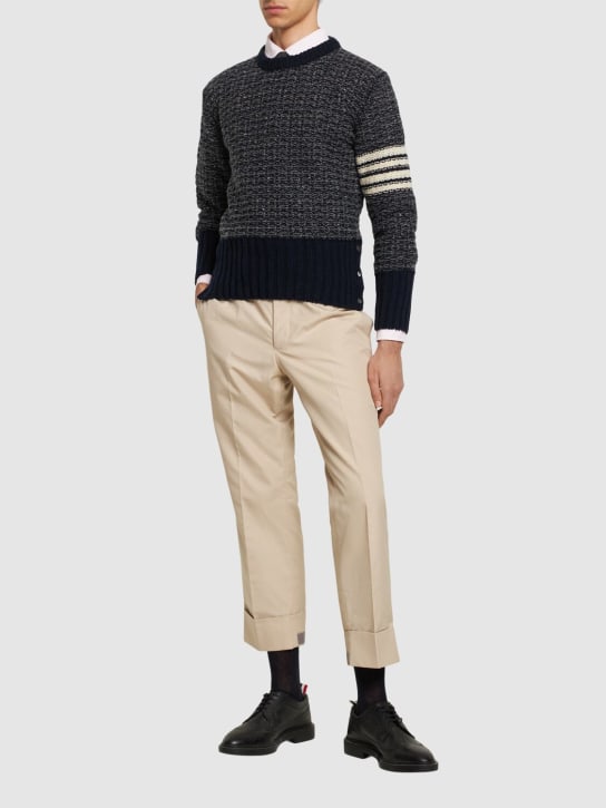 Thom Browne: Cotton blend backstrap pants - Khaki - men_1 | Luisa Via Roma