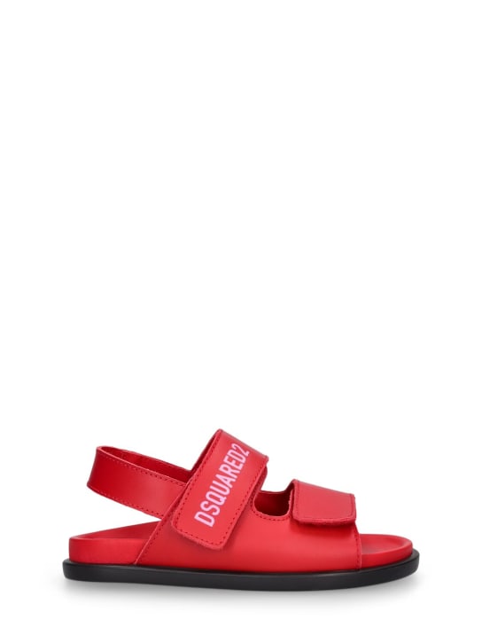 Dsquared2: Logo leather sandals - Red - kids-girls_0 | Luisa Via Roma