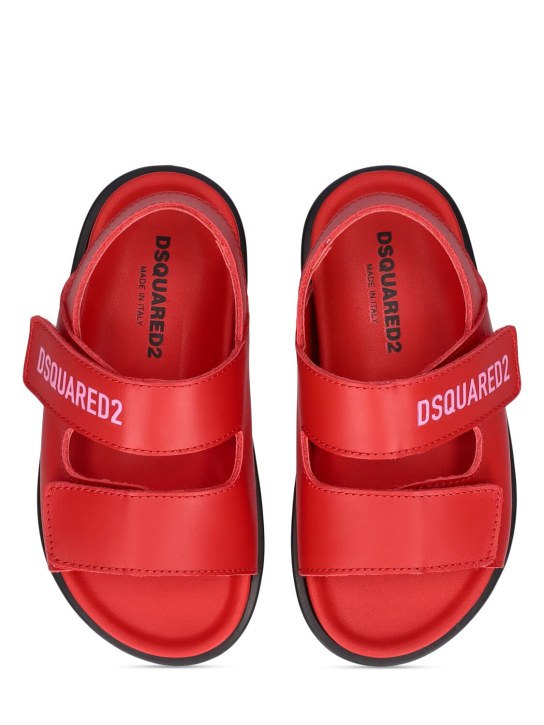 Dsquared2: Sandales en cuir à logo - Rouge - kids-girls_1 | Luisa Via Roma