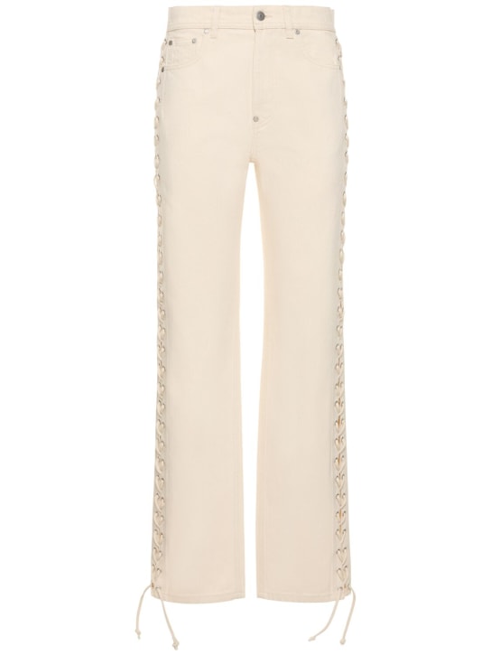 Stella McCartney: Side lace mid rise straight denim jeans - Ivory - women_0 | Luisa Via Roma