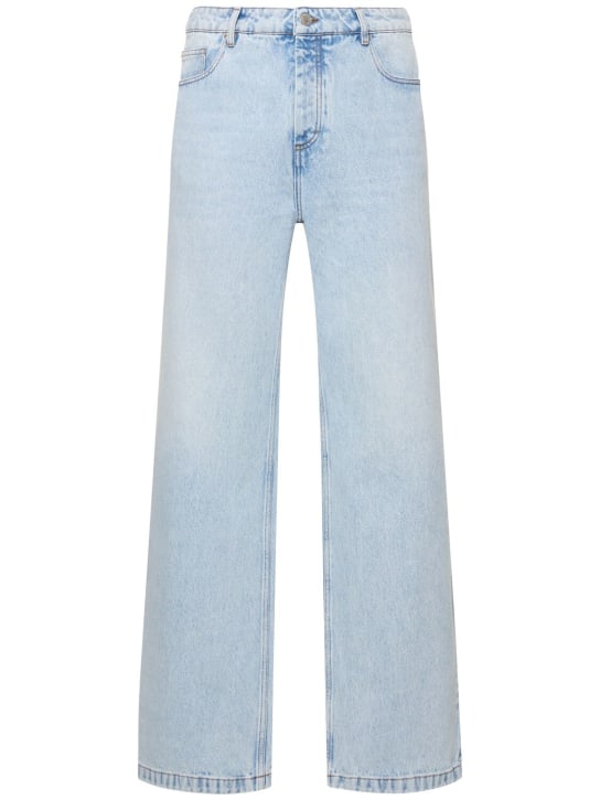 AMI Paris: Straight cotton denim jeans - Light Blue - men_0 | Luisa Via Roma