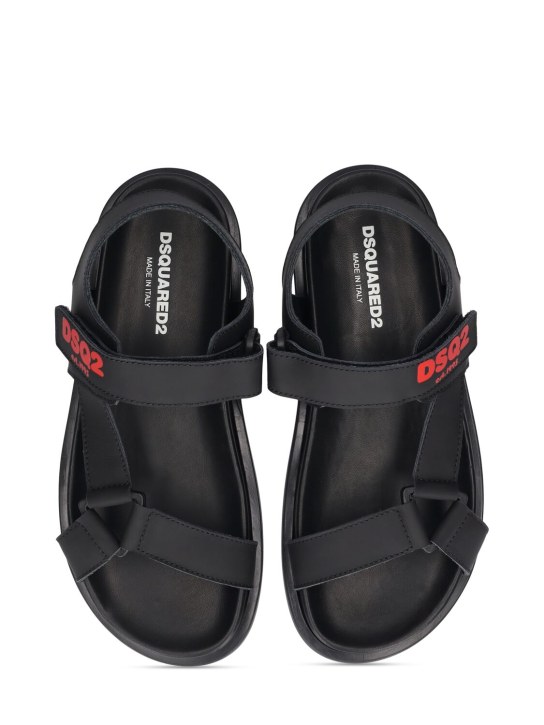 Dsquared2: Logo print leather strap sandals - Black - kids-boys_1 | Luisa Via Roma