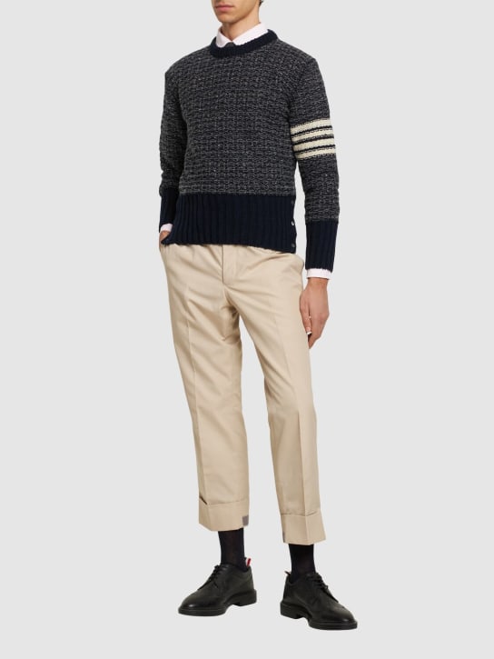 Thom Browne: Wool classic crewneck sweater - Navy - men_1 | Luisa Via Roma