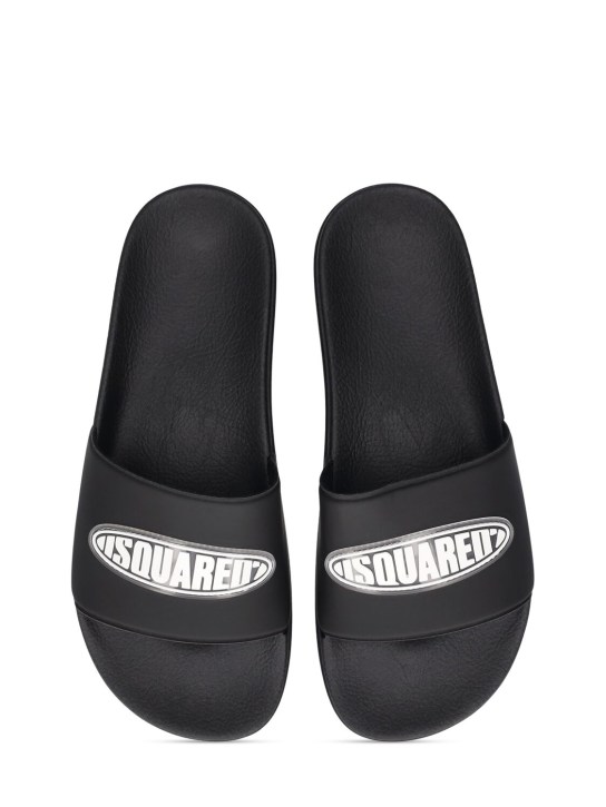 Dsquared2: Logo print rubber slide sandals - Black - kids-girls_1 | Luisa Via Roma