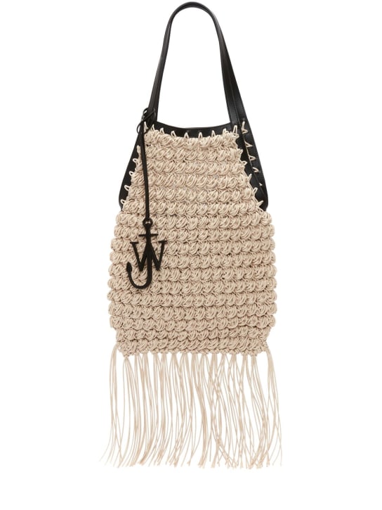 JW Anderson: Popcorn cotton & leather shopper bag - Natural - women_0 | Luisa Via Roma