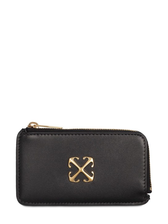Off-White: Jitney leather zipped card case - Black - women_0 | Luisa Via Roma