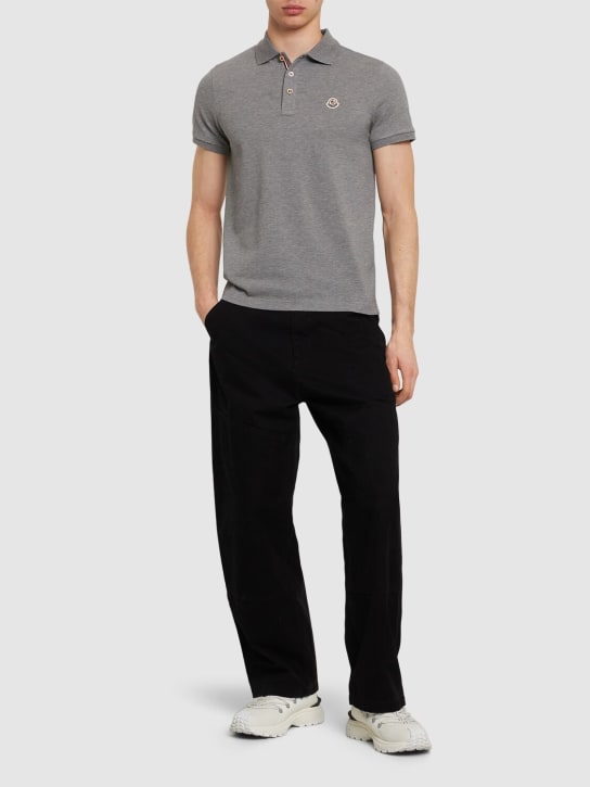 Moncler: Logo cotton polo shirt - Grey - men_1 | Luisa Via Roma