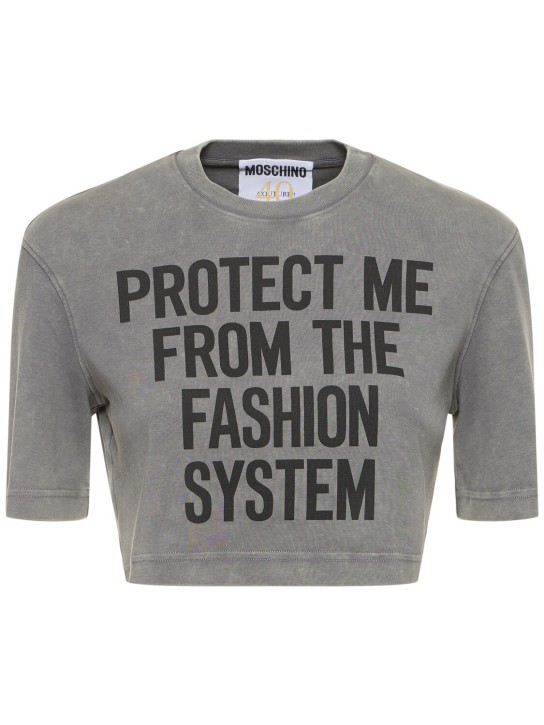 Moschino: Cotton jersey cropped t-shirt - Grey - women_0 | Luisa Via Roma