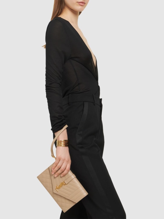 Saint Laurent: Envelope Pouch embossed leather bag - Dark Beige - women_1 | Luisa Via Roma