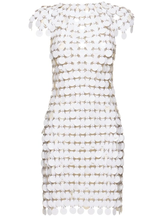 Rabanne: Vestido corto de malla con lentejuelas - Blanco - women_0 | Luisa Via Roma
