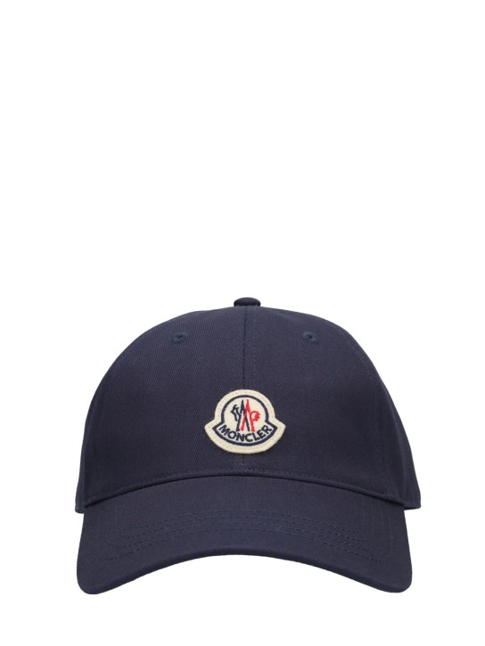 Moncler: Logo刺绣棉质棒球帽 - 蓝色 - men_0 | Luisa Via Roma