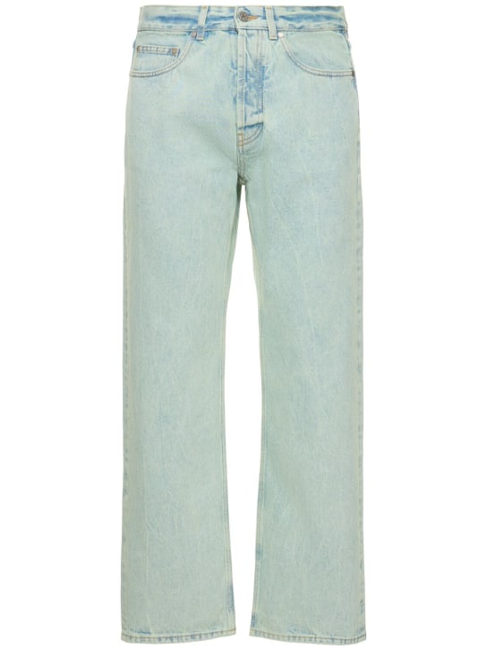 Palm Angels: Overdye logo cotton denim jeans - Mint - men_0 | Luisa Via Roma