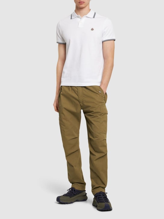 Moncler: Logo patch cotton polo shirt - Optic White - men_1 | Luisa Via Roma