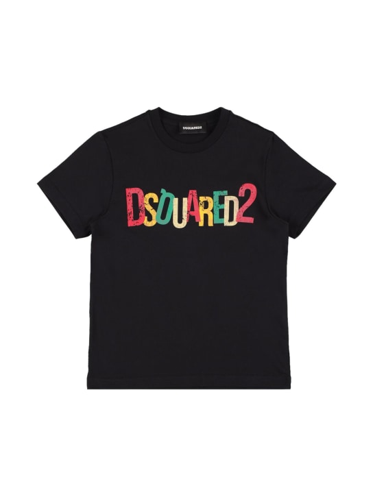 Dsquared2: Printed logo cotton t-shirt - Black - kids-boys_0 | Luisa Via Roma