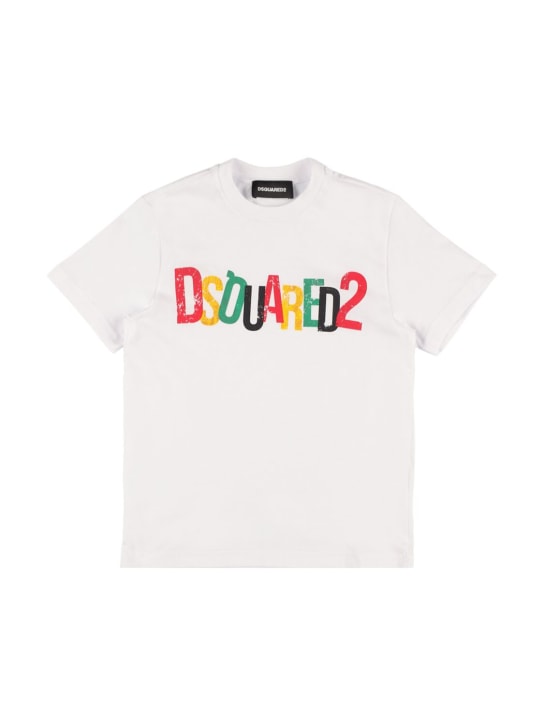 Dsquared2: T-shirt in jersey di cotone stampato - Bianco - kids-boys_0 | Luisa Via Roma