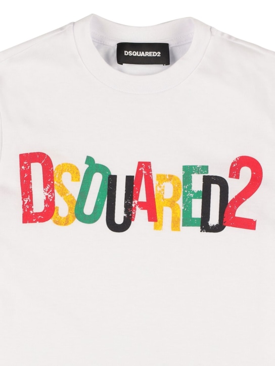 Dsquared2: T-shirt en jersey de coton imprimé - Blanc - kids-boys_1 | Luisa Via Roma