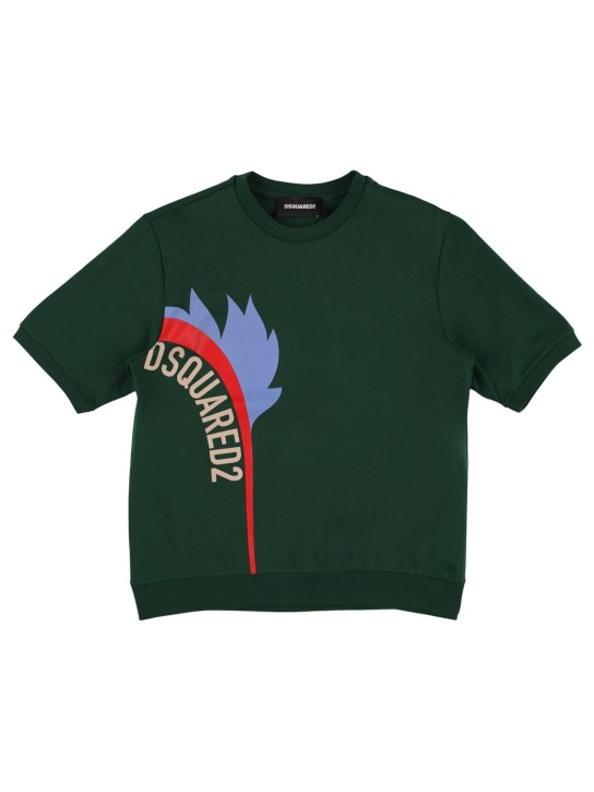 Dsquared2: T-shirt in jersey di cotone stampato - Verde Scuro - kids-boys_0 | Luisa Via Roma