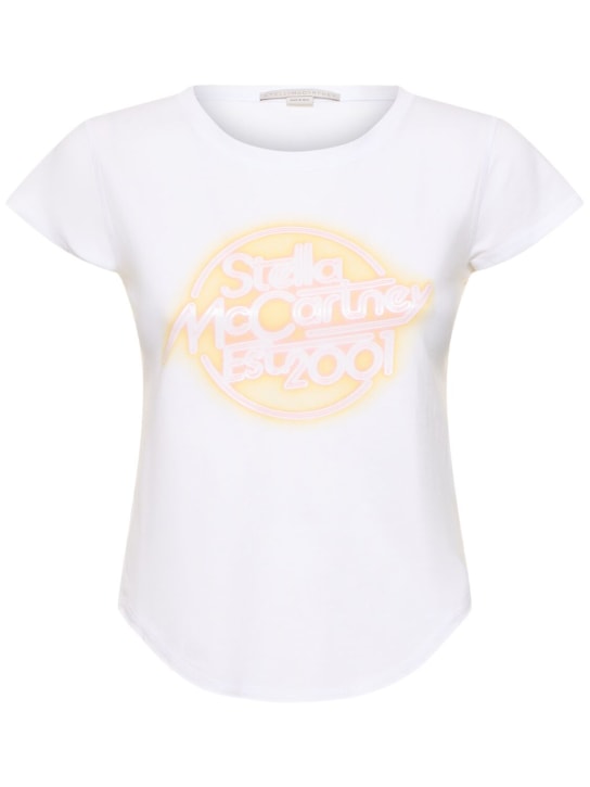 Stella McCartney: T-Shirt aus Baumwolljersey mit Logo - Weiß - women_0 | Luisa Via Roma