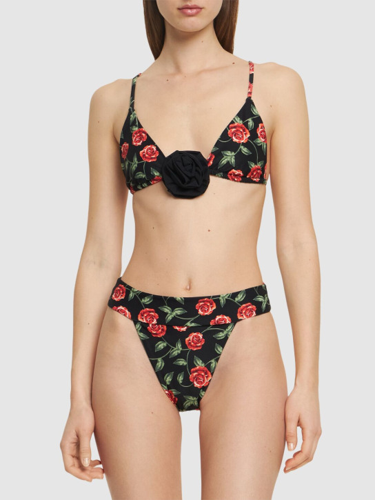 Weworewhat: Cooper printed bikini top w/ rose - Black/Multi - women_1 | Luisa Via Roma