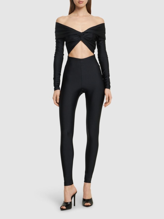 The Andamane: Kendall shiny stretch lycra jumpsuit - Black - women_1 | Luisa Via Roma