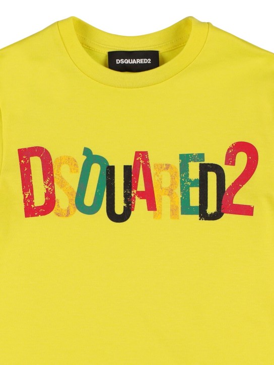 Dsquared2: T-shirt en jersey de coton imprimé - Jaune - kids-girls_1 | Luisa Via Roma