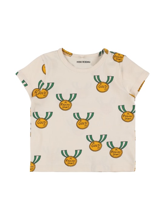 Mini Rodini: Camiseta de algodón stretch estampada - Gris Claro - kids-girls_0 | Luisa Via Roma