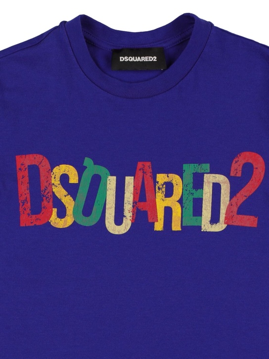 Dsquared2: T-shirt en jersey de coton imprimé - Bleu - kids-boys_1 | Luisa Via Roma