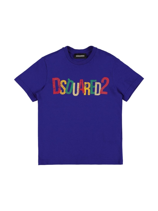 Dsquared2: T-shirt en jersey de coton imprimé - Bleu - kids-boys_0 | Luisa Via Roma