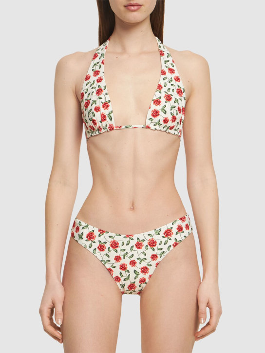 Weworewhat: Rose printed halter bikini top - White/Red - women_1 | Luisa Via Roma