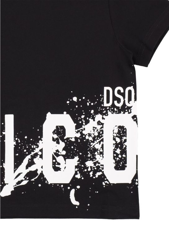 Dsquared2: T-shirt in jersey di cotone stampato - Nero - kids-boys_1 | Luisa Via Roma