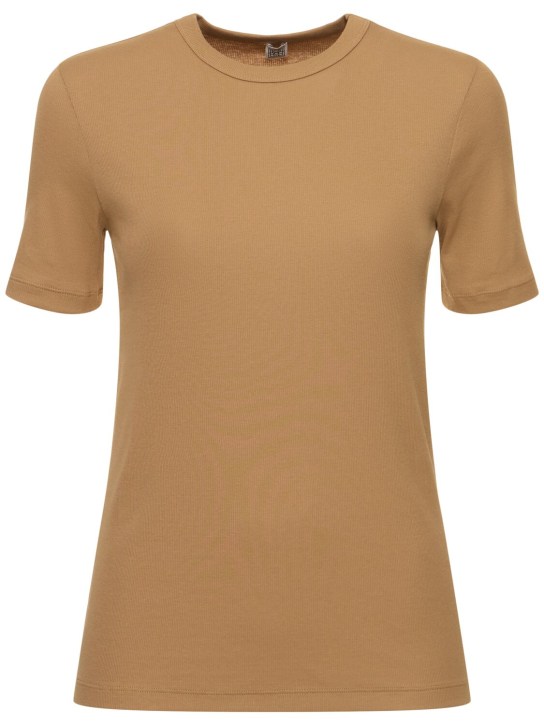 Toteme: Classic rib cotton jersey t-shirt - Brown - women_0 | Luisa Via Roma