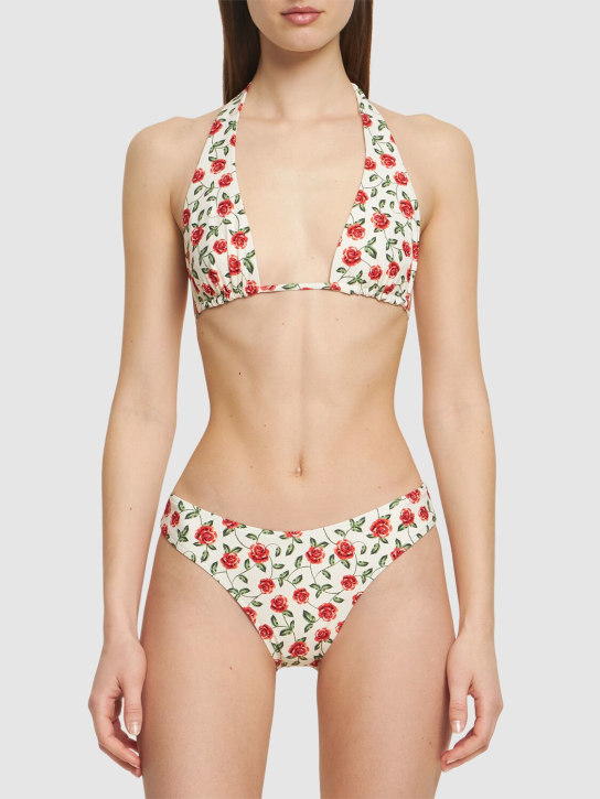 Weworewhat: Rose printed scoop bikini bottoms - White/Red - women_1 | Luisa Via Roma