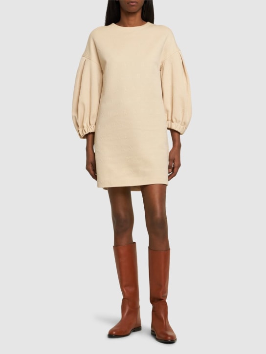 Max Mara: Cotton jersey mini dress w/ drawstring - Beige - women_1 | Luisa Via Roma