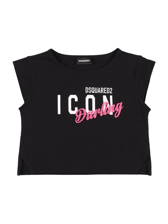 Dsquared2: Camiseta de algodón jersey - Negro - kids-girls_0 | Luisa Via Roma