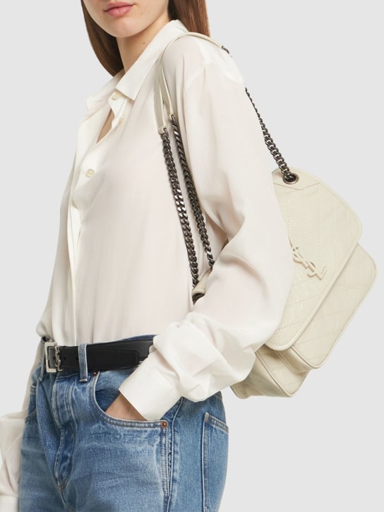Saint Laurent: Sac porté épaule moyen en cuir vintage Niki - Blanc Vintage - women_1 | Luisa Via Roma