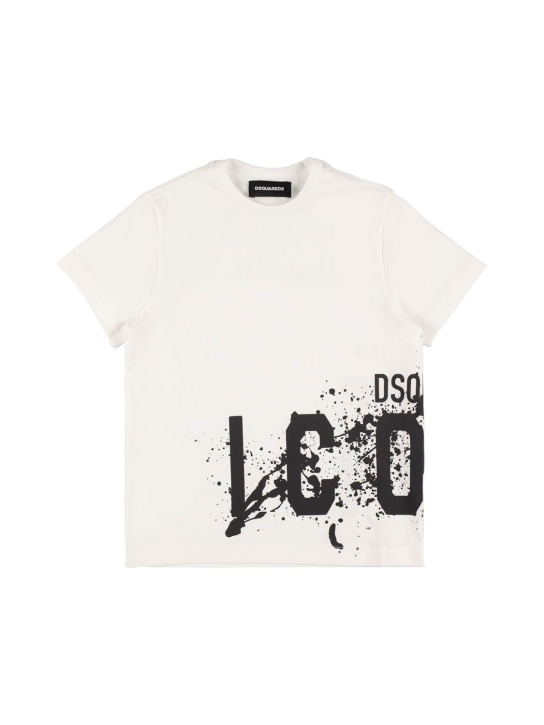 Dsquared2: 프린티드 코튼 저지 티셔츠 - 화이트 - kids-boys_0 | Luisa Via Roma